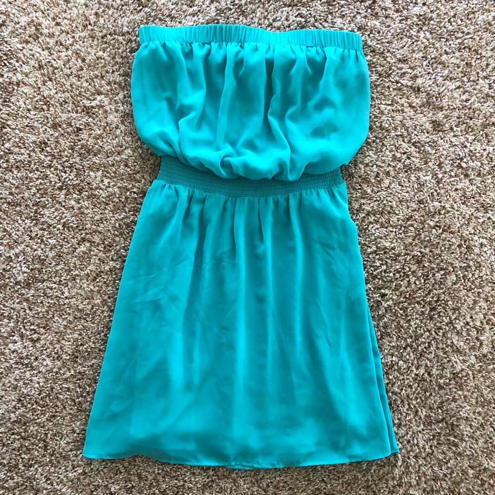 Express Green/Blue Strapless Dress